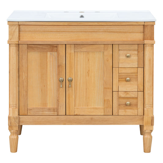 Modern Bathroom Vanity With Ceramic Sink, Soft Close Doors, Adjustable Shelves