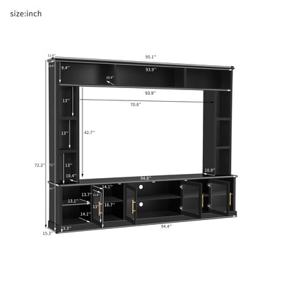 All-In-One Entertainment Center With Bookshelves & Tempered Glass Doors, TV Console Unit For Living Room