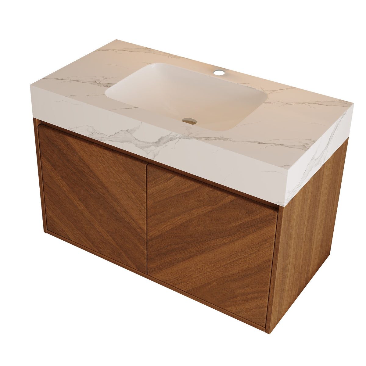 Wall Mounted Bathroom Vanity With Sink, Soft Close - Walnut / White