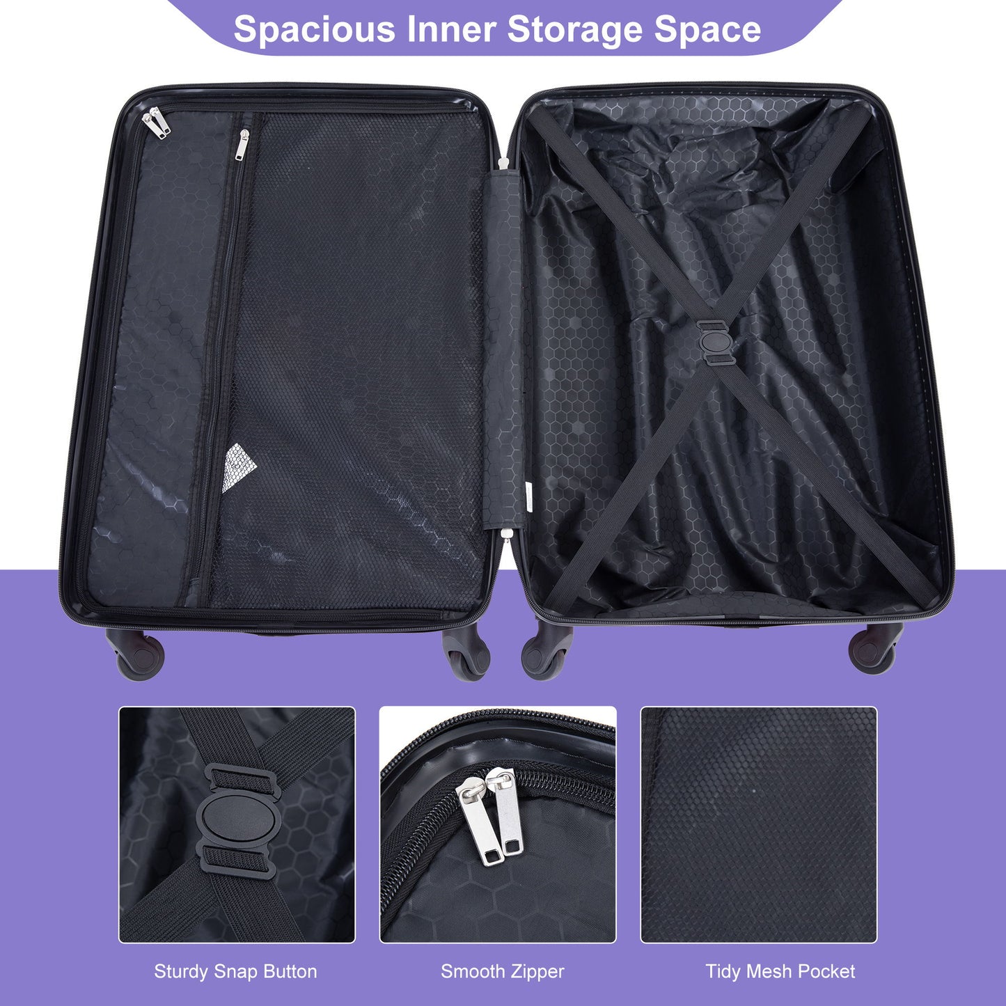 Luggage 4 Piece Lightweight Suitcase With Rotating Wheels With Tsa Lock,