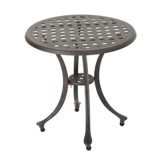 Lunaire - Outdoor Round Cast Aluminum Side Table With Lattice Top And Curved Legs - Bronze