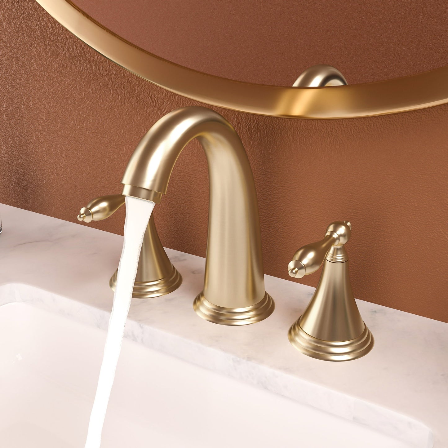 Elegant 2 Handle Widespread Bathroom Faucet With Pop Up Drain And Water Supply Lines