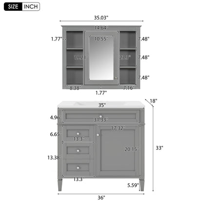 Bathroom Vanity With Mirror Cabinet, Storage Cabinet With 2 Soft Closing Doors And 4 Drawers, Undermount Sink
