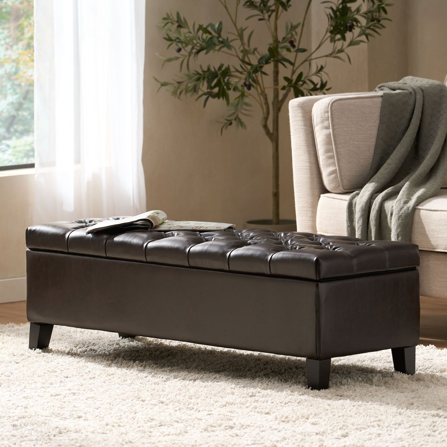 Nebulous - Upholstered Ottoman With Storage And Diamond Tufted Seat - Brown