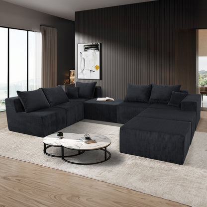 Luxury 8 Piece Modular U Shaped Sectional Sofa With Oversized Chaise Lounge And Bed Corduroy Upholstery