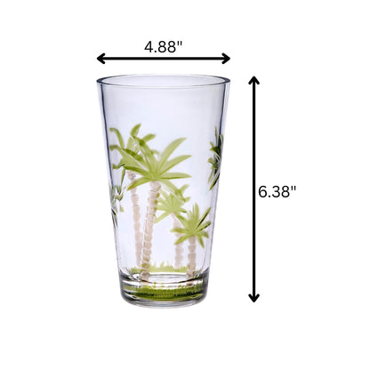 Palm Tree Design Acrylic Hi Ball Glasses Plastic, Bpa Free (Set of 4), 20Oz - Clear