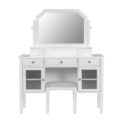 Elegant Makeup Vanity Desk With Adjustable Mirror And Storage And Construction - White