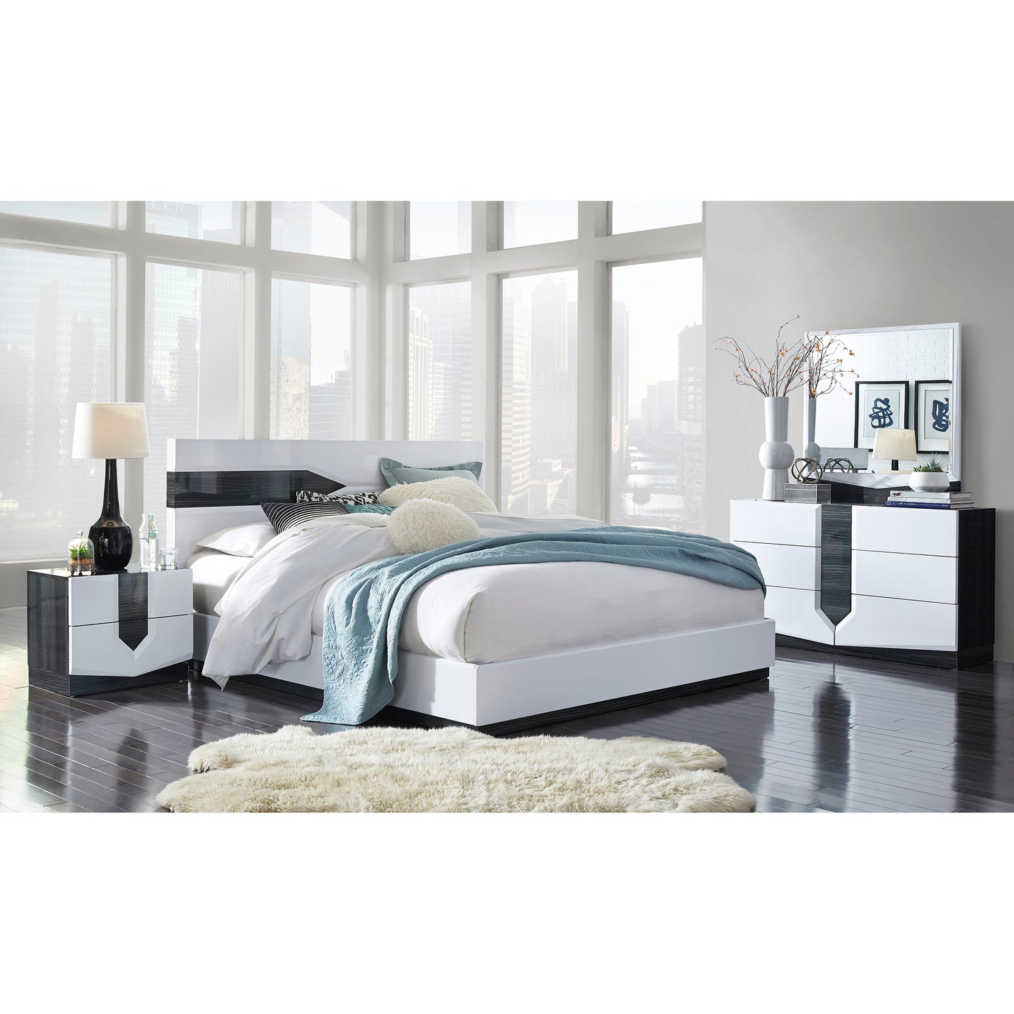 Vios - 5 Piece Bedroom Set With Zebrano Accent Design