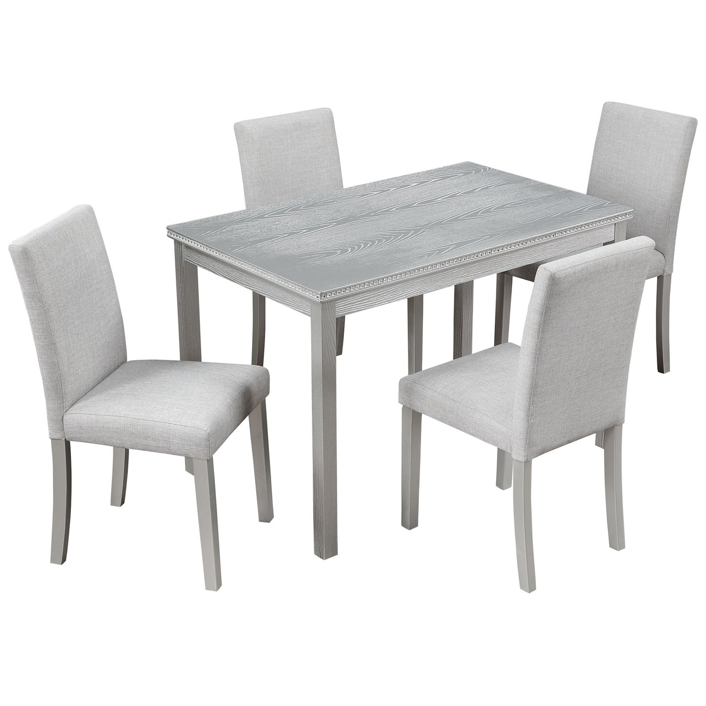 Dining Table Set With Crystal Decoration And Upholstered Chairs