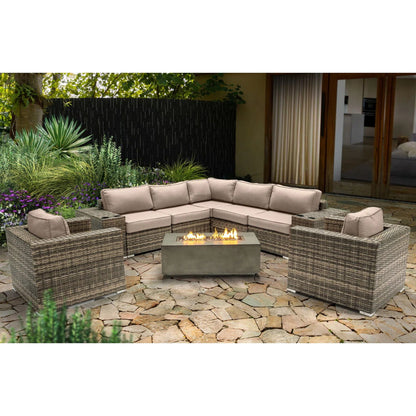 Rattan Wicker Patio Set With Cushions And Concrete Fire Pit