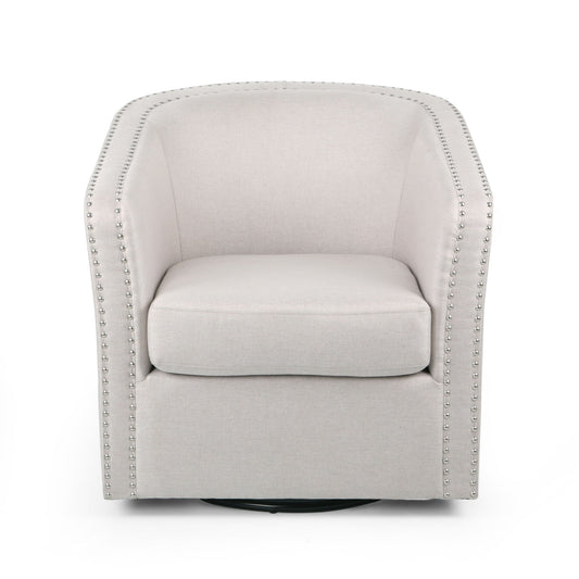 Modern Upholstered Swivel Club Chair With Nailhead Trim
