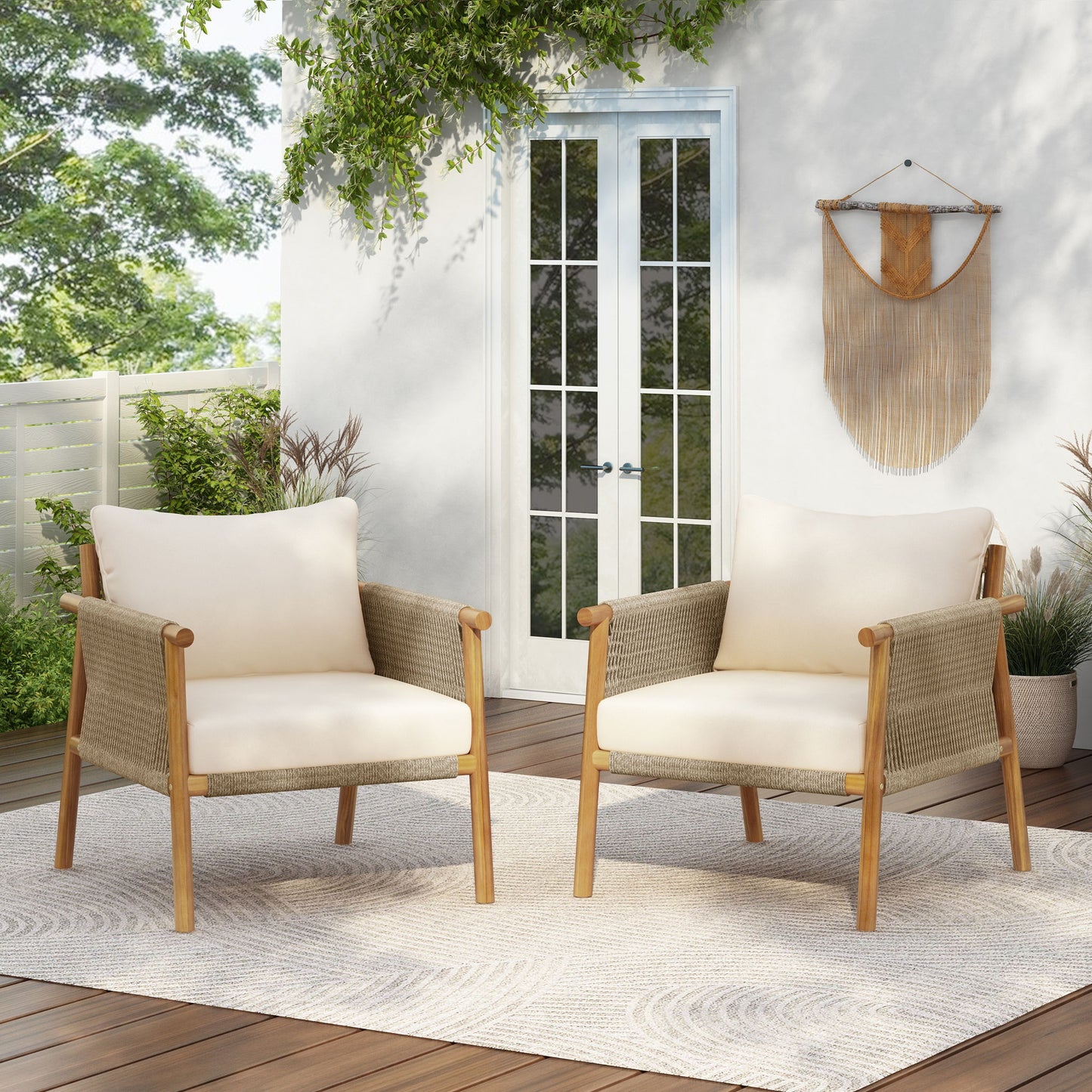 Modern Outdoor Woven Lounge Chair With Solid Frame And Cushions