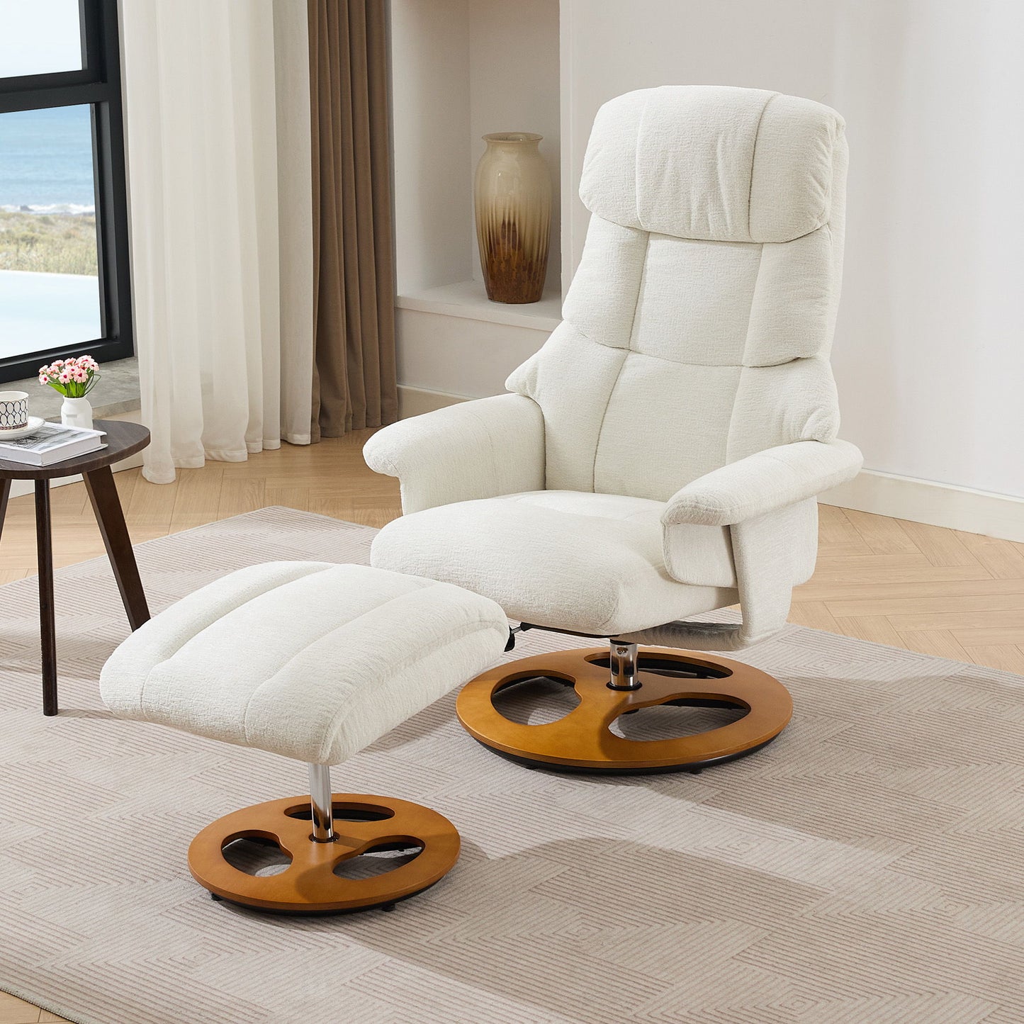 Ergonomic Recliner Chair With Ottoman, Modern 360° Swivel With Footstool