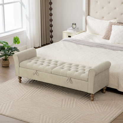 Napped Storage Bench With Rolled Armrest - Griege