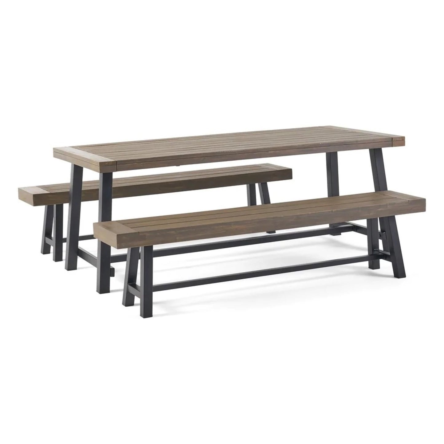 Outdoor 3 Piece Picnic Dining Set - Gray / Rustic Metal