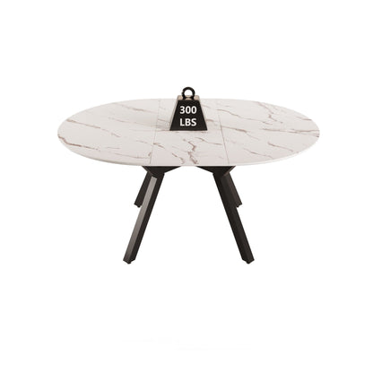 Modern Extendable White Circular Dining Table with MDF Top and Metal Legs for 4-6 Persons
