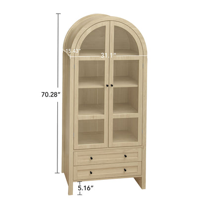 Tall Arched Kitchen Pantry, Modern Farmhouse Wood Kitchen Storage Cabinets, Arched Storage Display Cabinet With Adjustable Shelves, Versatile Cupboard For Kitchen, Dining Room, Living Room - Natural