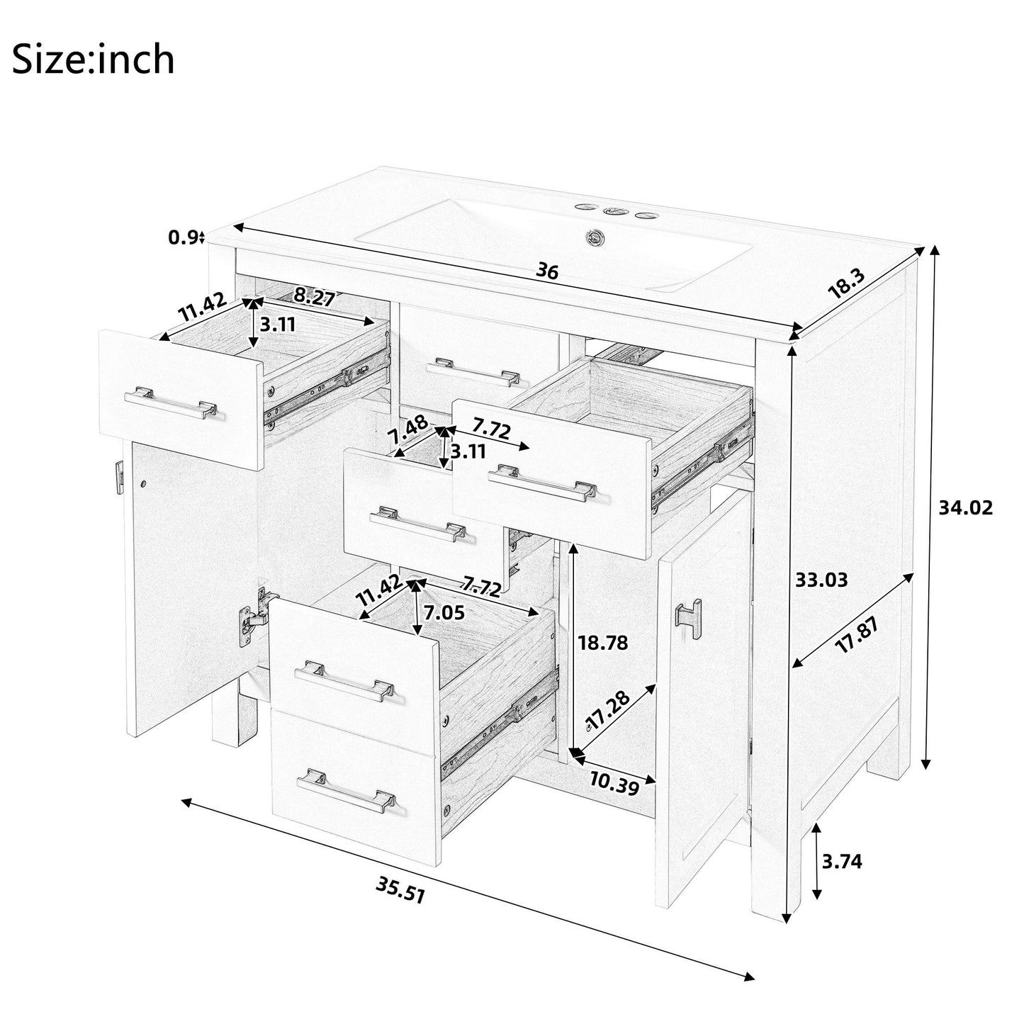 Bathroom Vanity With Sink Combo Set, Modern Bathroom Cabinet With 4 Drawers