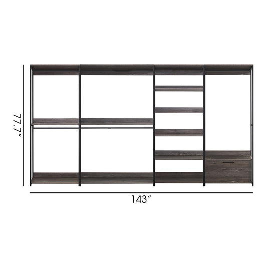 Monica - Wood Walk In Closet System Melamine 143" Modular Storage - Rustic