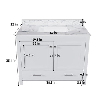 43" Bathroom Vanity Multi Functional Cabinet - White
