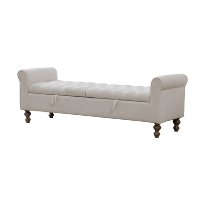 Modern Upholstered Storage Bench With Rolled Armrests]