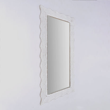 Handcarved Wave Design Rectangle Mirror Accent Enhancing Space - Antique White