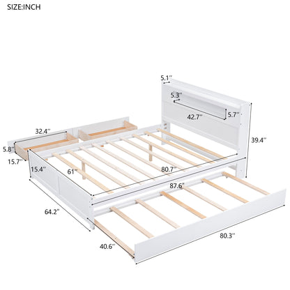 Storage Platform Bed With LED Lights, 2 Drawers And Trundle