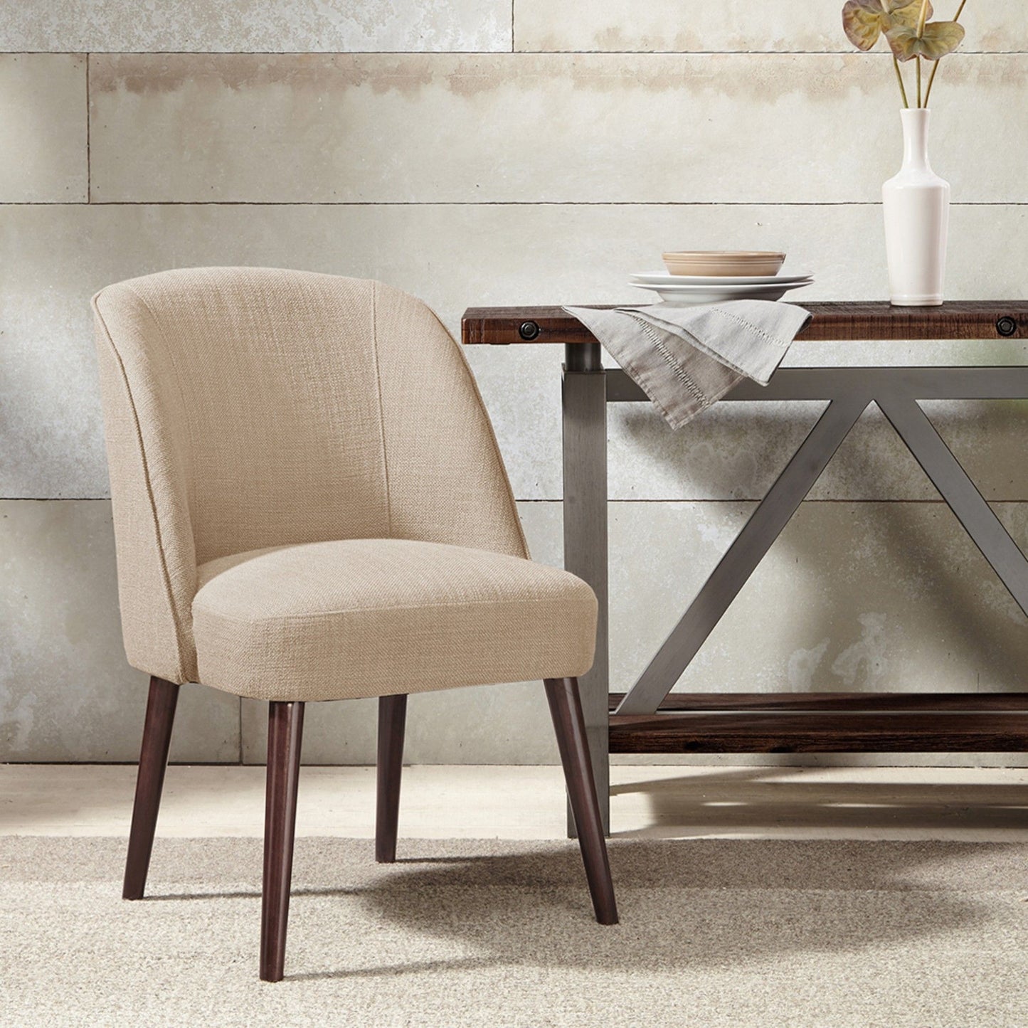 Rounded Back Dining Chair With Wraparound Design - Natural
