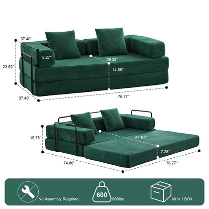 Floor Couch, Convertible Floor Sofa Bed With Pillow Back Support Armrest