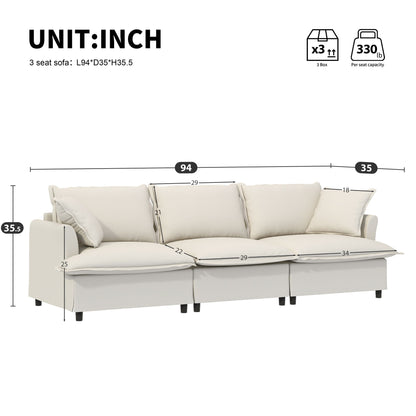 3 Seat Sofa Module For Modular Sectional Wide Seat Cloud Couch With Throw Pillows Upholstered