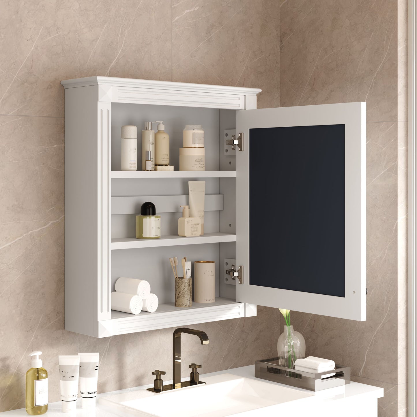 Wall Mounted Bathroom Storage Cabinet With Mirror, Medicine Cabinet With Height Adjustable Shelf