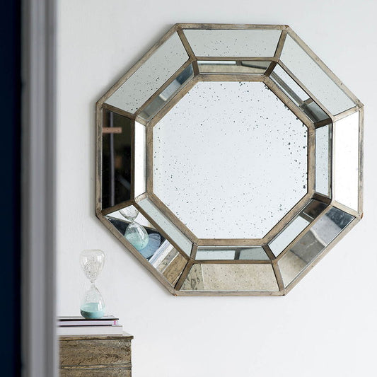 Oversized Octagon Mirror, Mid Century Modern Accent Mirror, For Living Room, Entryway, Bedroom, Hallway - Silver