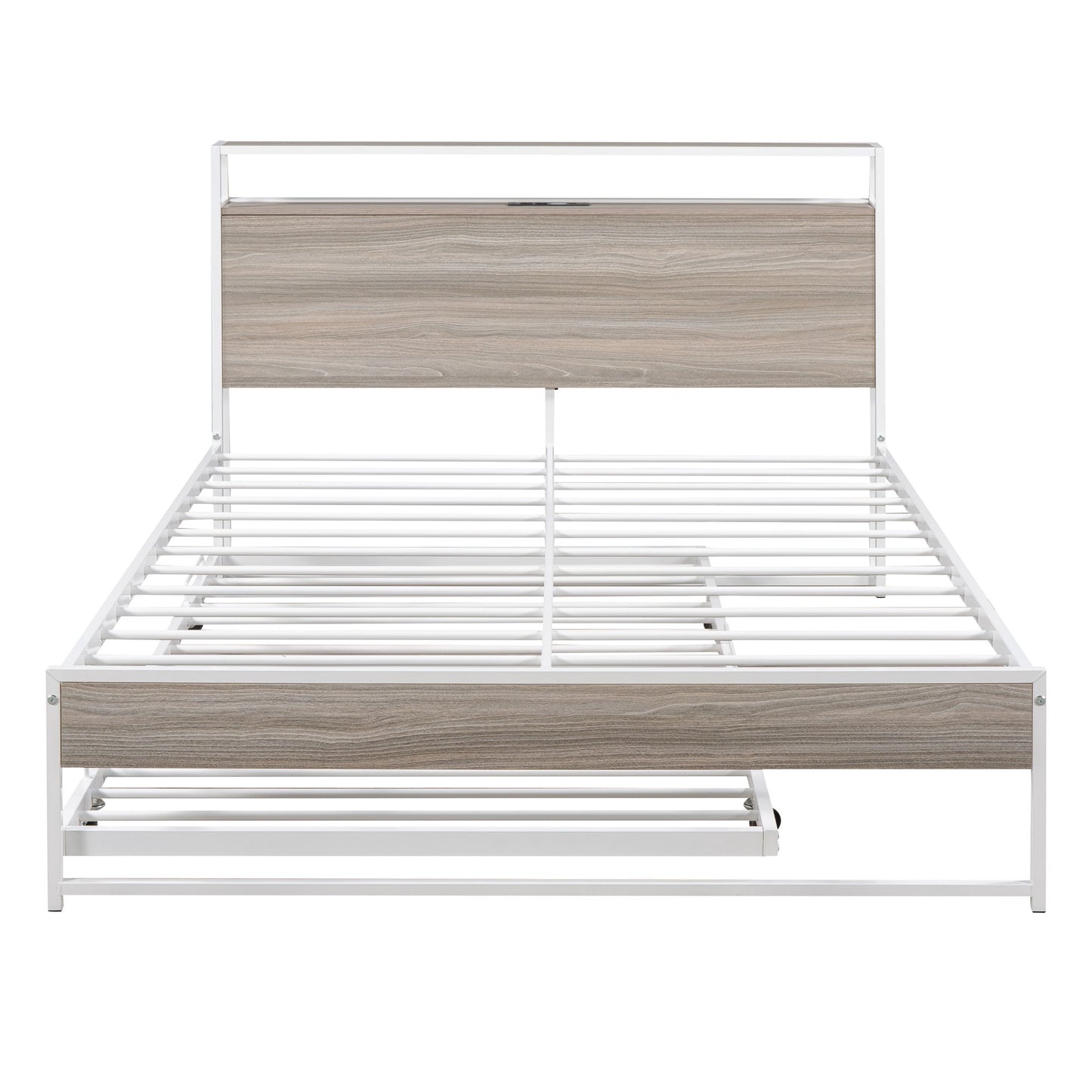 Platform Bed Frame With Trundle, USB Ports And Slat Support, No Box Spring Needed