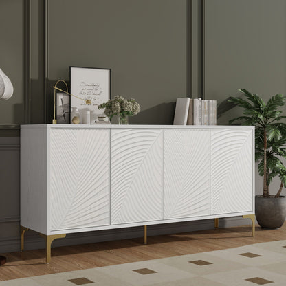 Modern 4 Door Sideboard With Creative Carved Surface And Adjustable Shelves