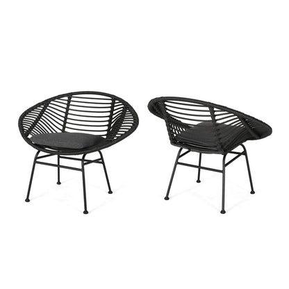 Cordella - Outdoor Woven Wicker Chairs With Cushions, (Set of 2)