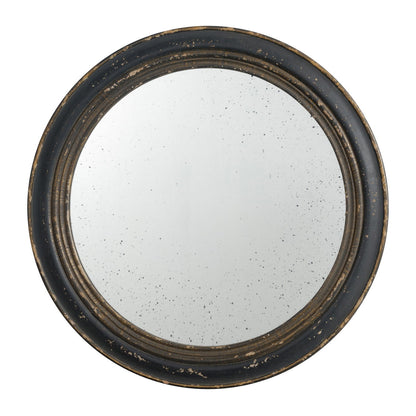 Circle Wall Mirror With Wooden Frame, Antique Classic Accent Mirror, For Living Room - Black