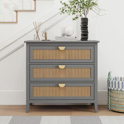 3 Drawer Cabinet, Natural Rattan, American Furniture