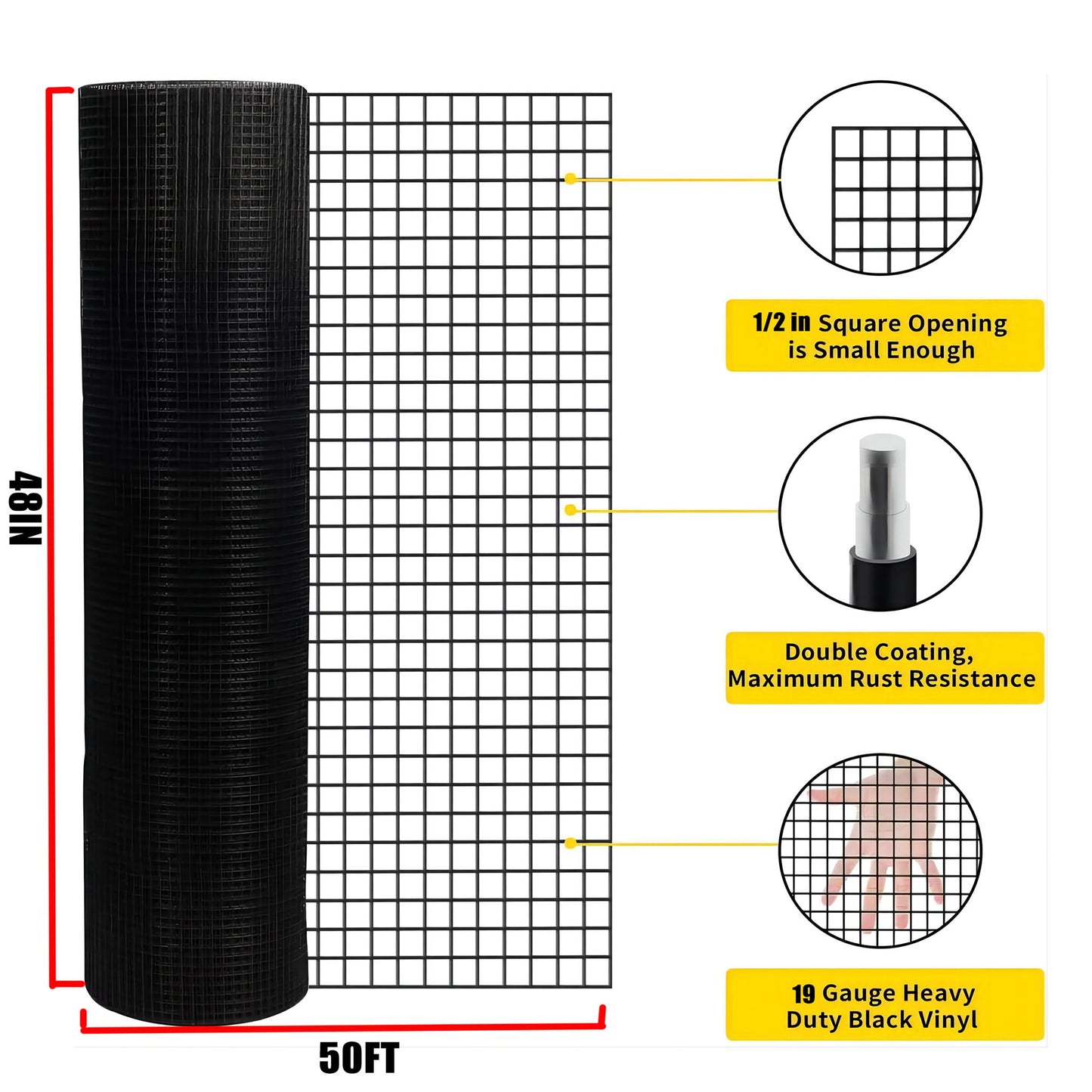 Vinyl Coated Hardware Cloth, 19 Gauge, For Poultry Cages And Home Improvement - Black