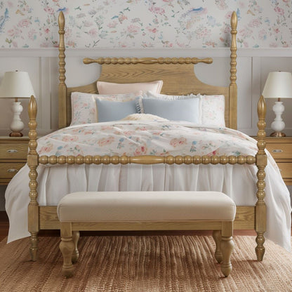 Queen Bed Turned Legs - Natural