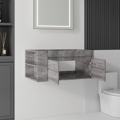 Floating Bathroom Vanity Cabinet, Soft Close Double Drawers, Open Side Storage, Wall Mounted, Cabinet Only
