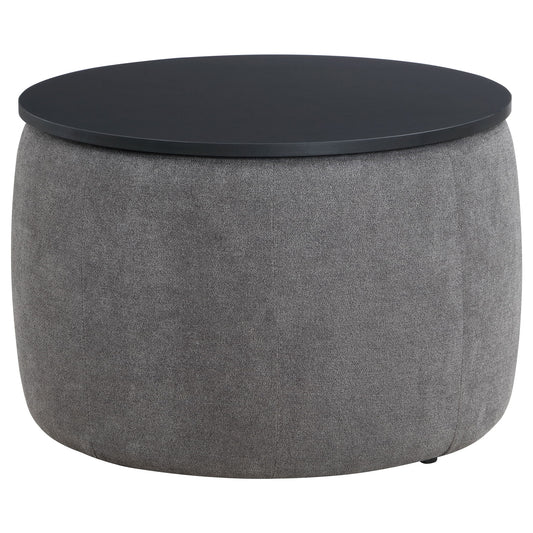 Reeves - Round Upholstered Lift Top Storage Ottoman - Gray