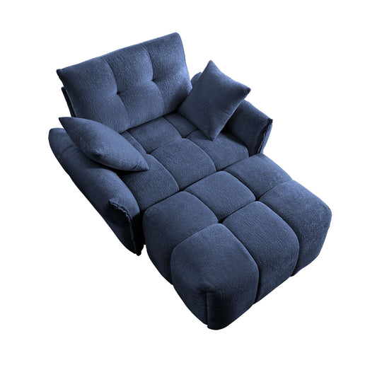 Modern Ergonomic Single Seater Sofa With Ottoman, High Resilience Support - Blue