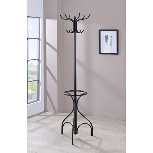 12 Hook Coat Rack With Umbrella Holder - Black