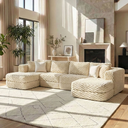 Modular Sectional Sofa, Boneless Couch With 2 Movable Ottomans
