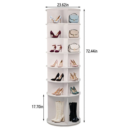 7 Tier Rotating Shoe Rack With High Base Design, Freestanding 360° Organizer For 28 Pairs - White