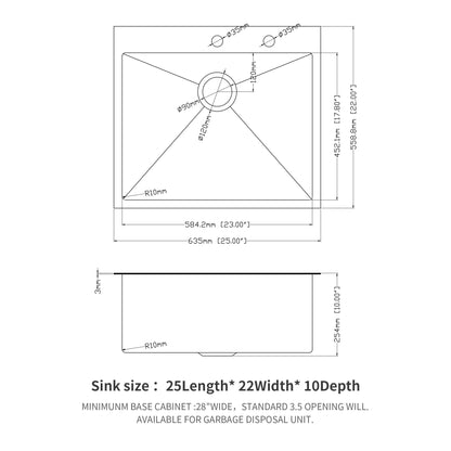 Topmount Kitchen Sink 16 Gauge, Single Bowl