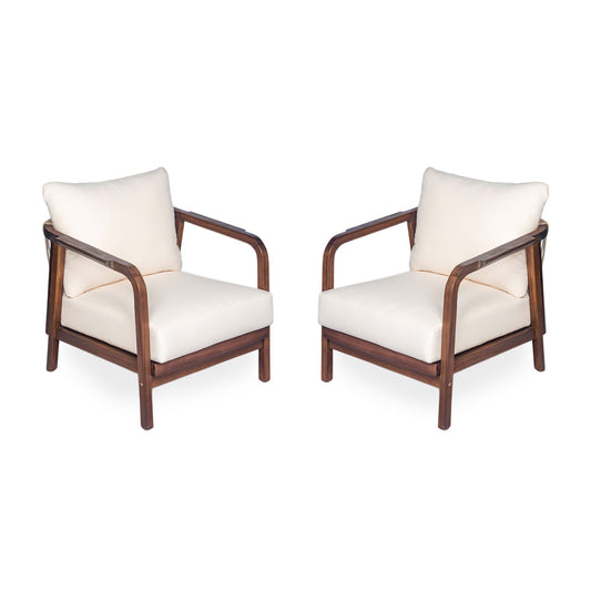 Outdoor Lounge Chair With Woven Backrest, Solid Wood Frame, Comfortable Cushions