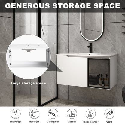Wall Mounted Bathroom Vanity With Sink, 2 Soft Close Doors, Cabinet & Half Door