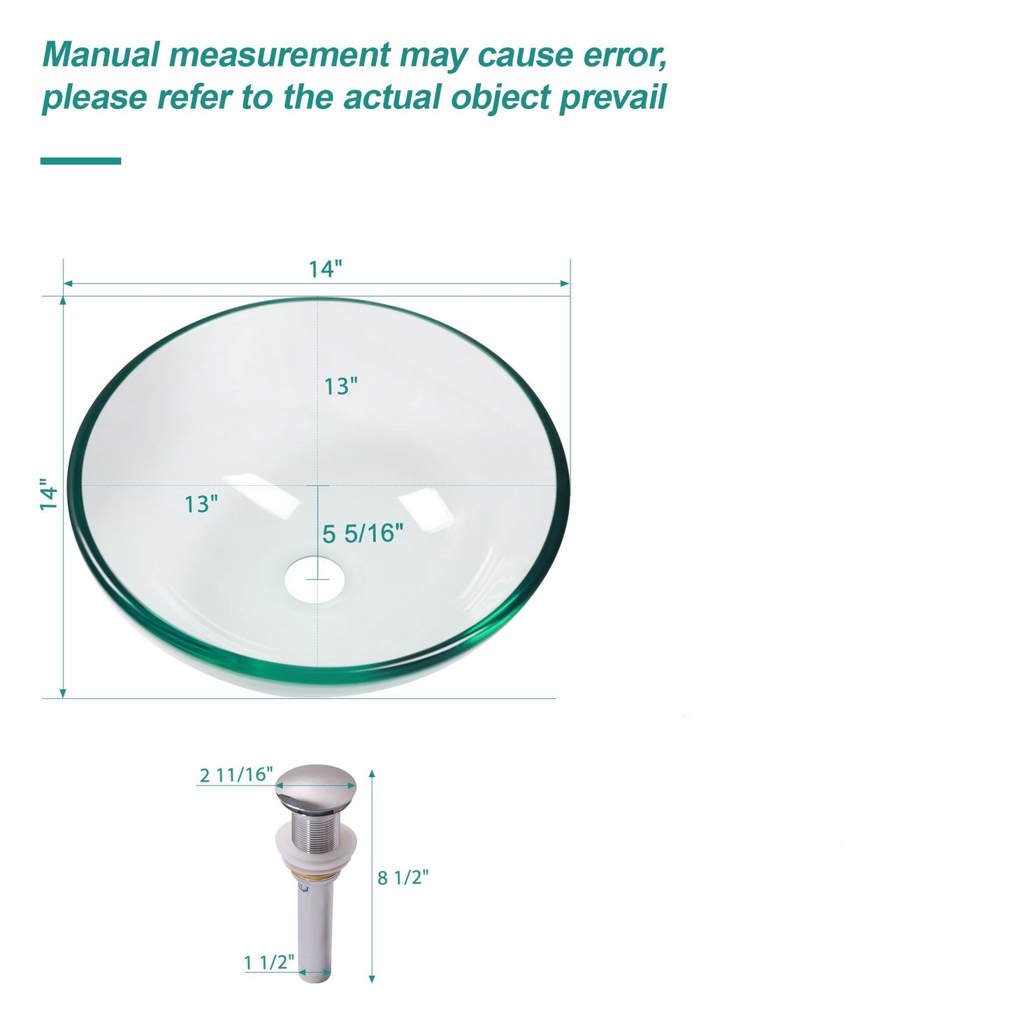 Artistic Tempered Glass Vessel Sink With Pop Up Drain