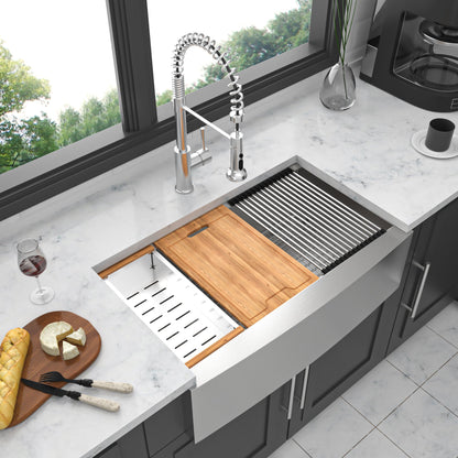 Classic Ceramic Farmhouse Sink Workstation Single Bowl With Durable Finish